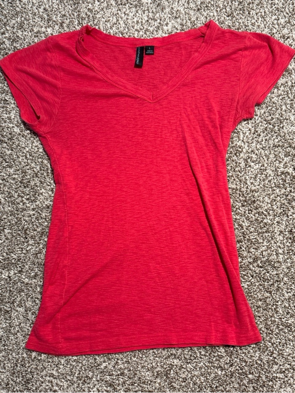 Cynthia Rowley Short Sleeve V-Neck Tee in Bright Coral Red